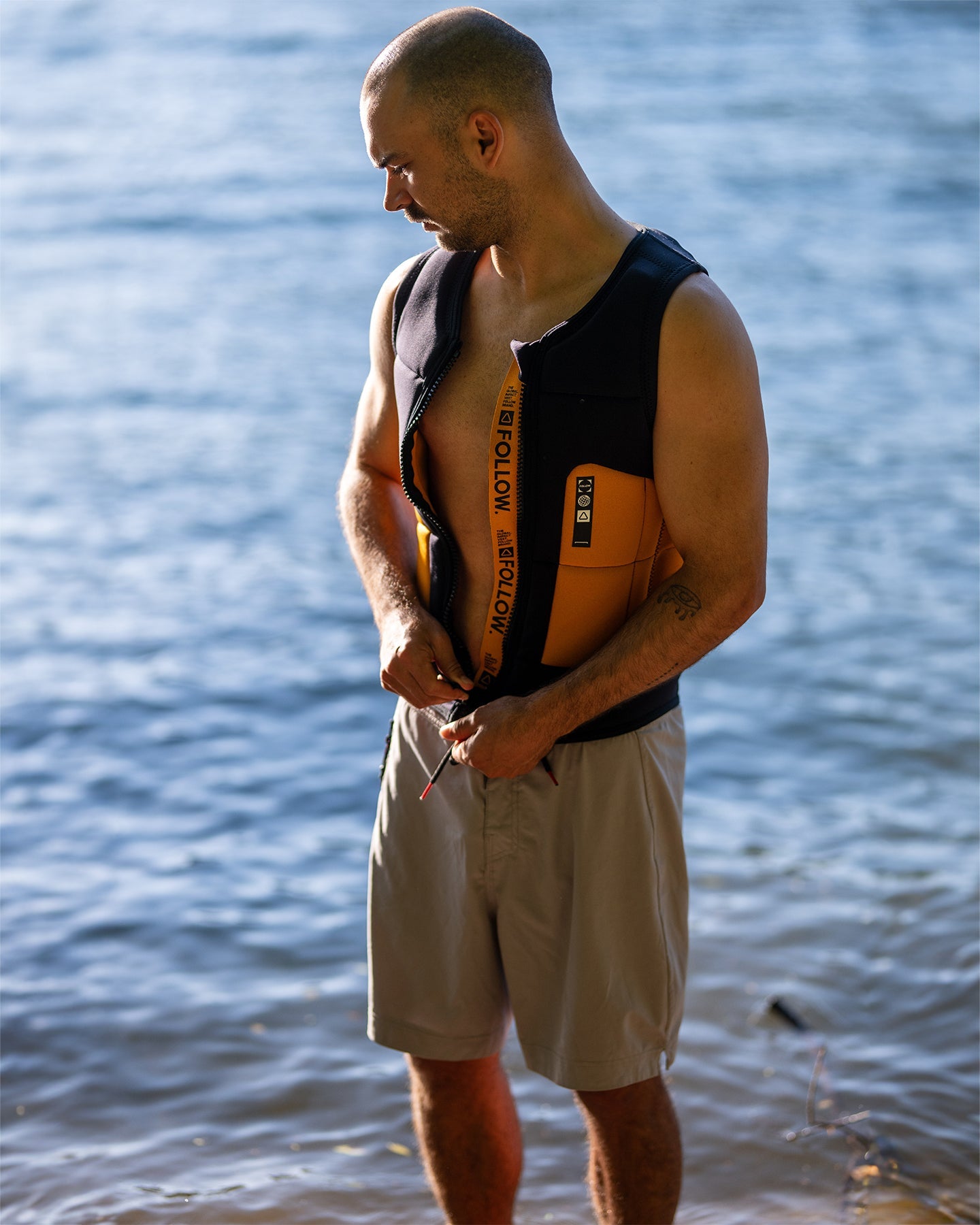 Follow Global Mens Impact Vest - Orange/Black Lifestyle 4