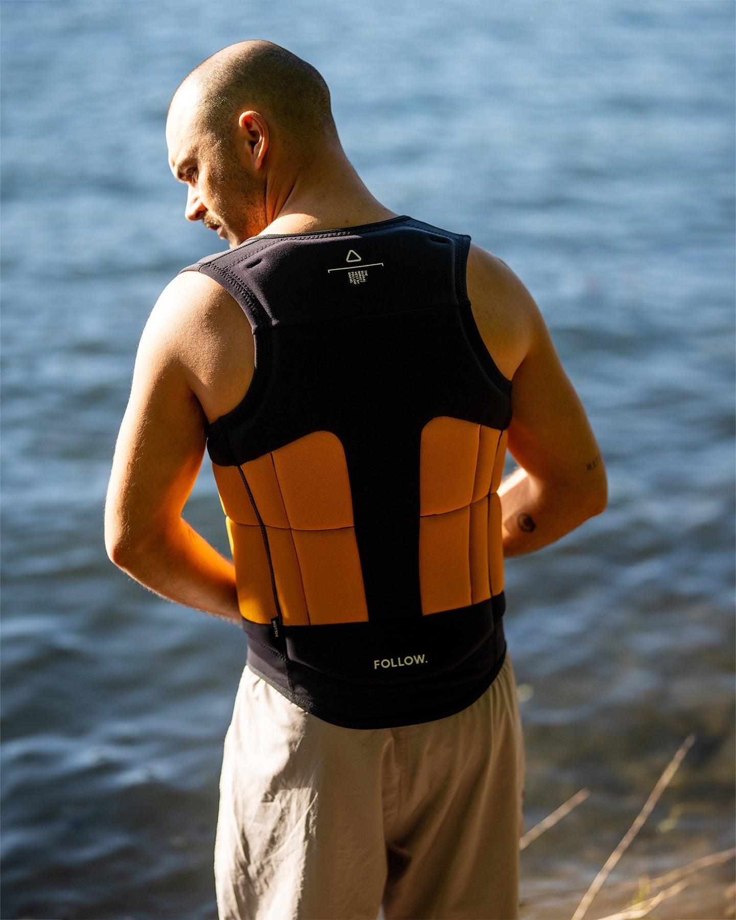 Follow Global Mens Impact Vest - Orange/Black Lifestyle 2
