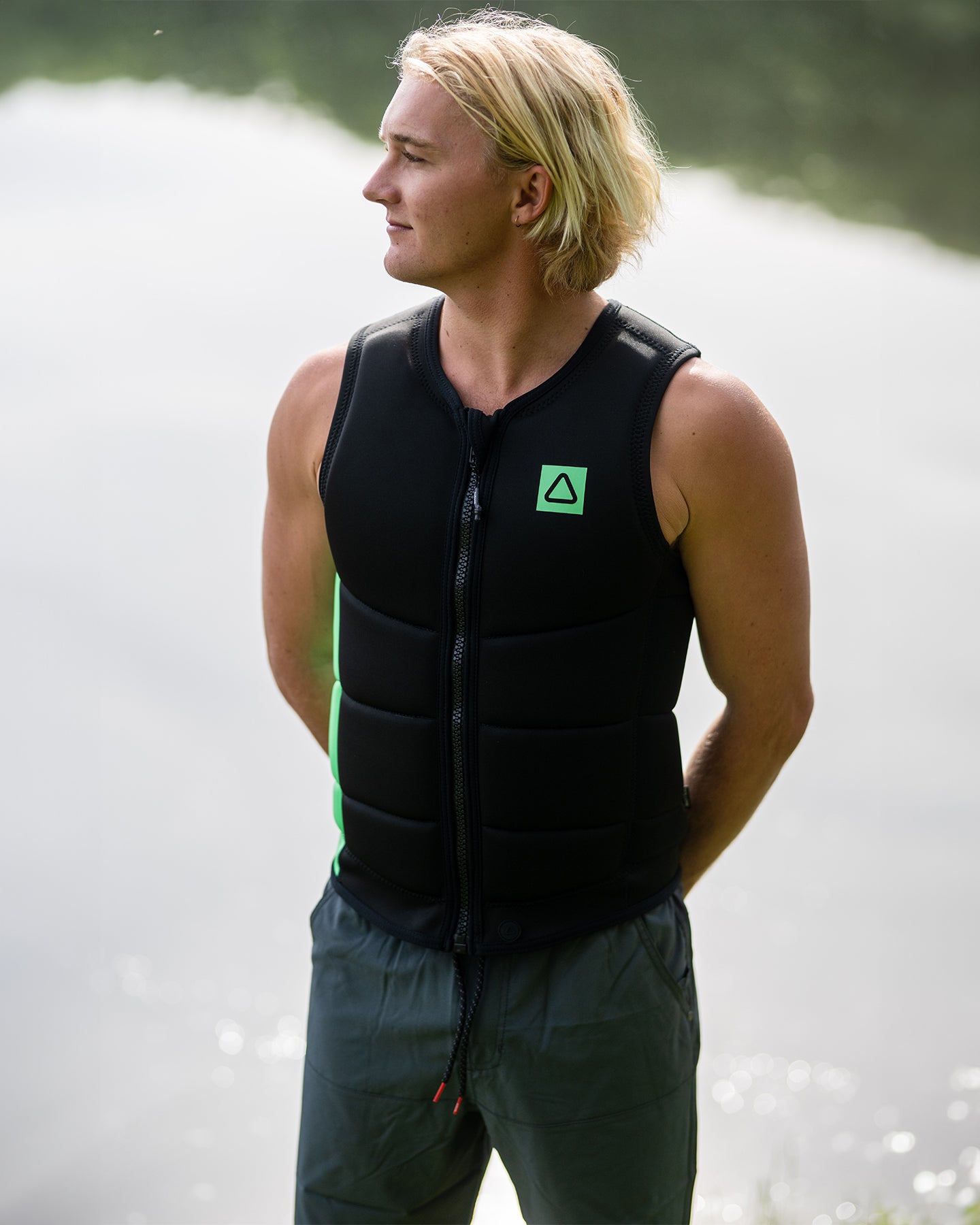 Follow Corp Mens Impact Vest - Black/Green Lifestyle 2